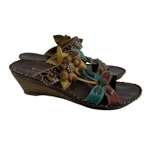 Spring Step Charlotte Slide Wedge Sandal Medallion Floral Multi Womens 40 US 9
